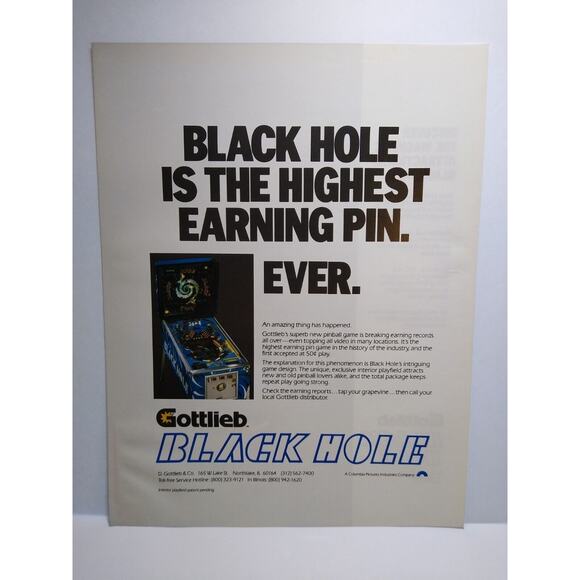 Black Hole Pinball Flyer Vintage Original 1981 3-D Version 8.5" x 11" Artwork - Picture 4 of 5